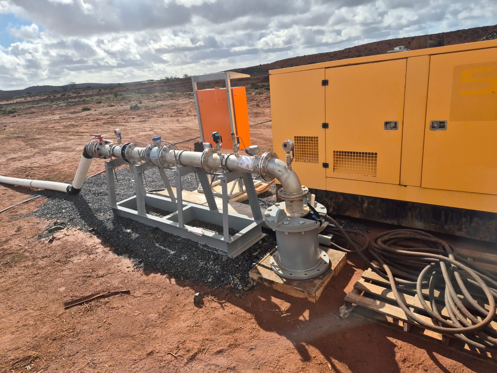Diesel dewatering pumps and a generator set on a construction site