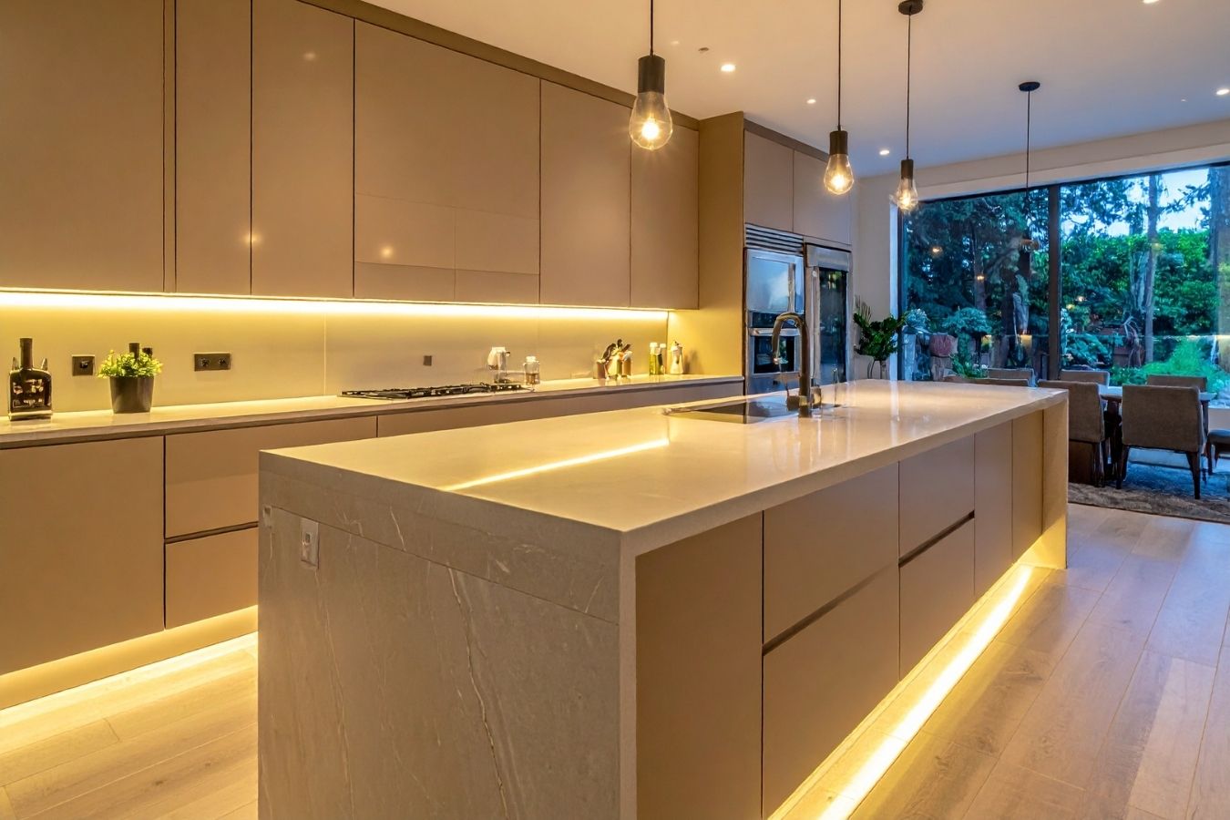 Two-tone cabinetry and sink area detail in a renovated kitchen